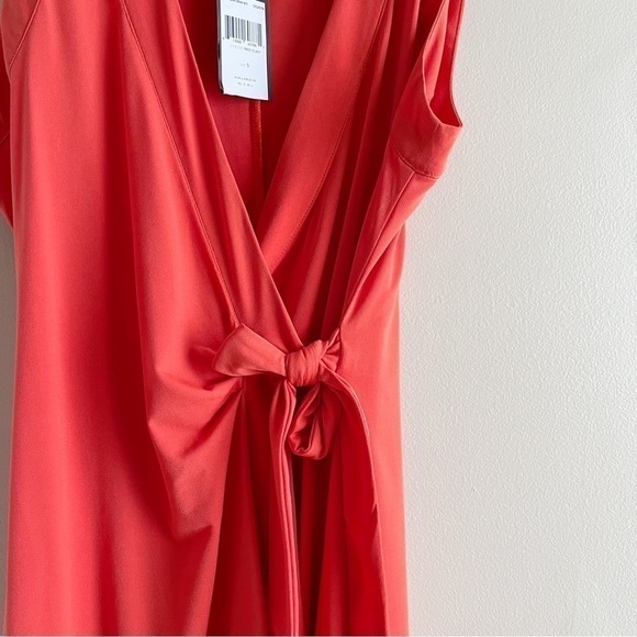NWT BCBGMAXAZRIA • Faux Wrap Sleeveless Dress in Red Clay‎ Orange, Size Small - Picture 5 of 12